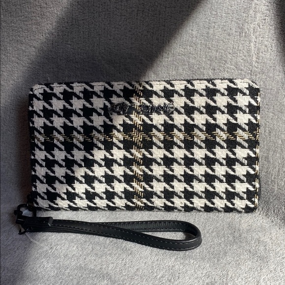 🖤🤍BETSEY JOHNSON🖤🤍Houndstooth Fabric Zip Around Long Wallet Wristlet/NWOT - Picture 2 of 6